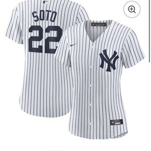 Yankees Nike White and Navy Striped Baseball Jersey